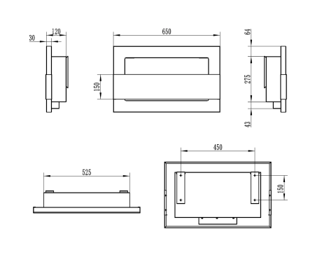 Závěsný biokrb se sklem 650x400 - inox, nerezová ocel, krb na bioethanol
