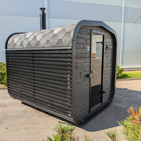 Moderne udendørs sauna CUBE MINI PLUS – med afslapningsfunktion