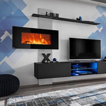 Șemineu bio încorporat Mobilier TV modern cu șemineu ZPG FLE montat pe perete Încorporat în mobilier