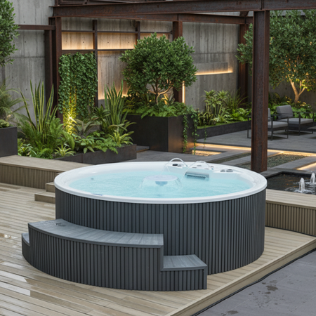 Jacuzzi OF-V3201 – SPA redondo para 8 personas con hidromasaje, LED, Bluetooth y ozonizador