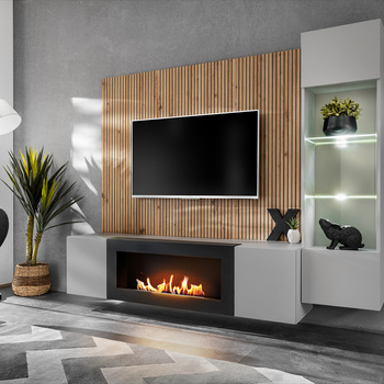 Meuble TV mural avec cheminée bioéthanol pour le salon XARI L-K