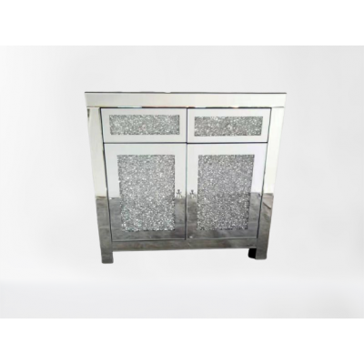  SZAFKA LUSTRZANA GLAMOUR Z KRYSZTAŁKAMI • 2 SZUFLADY + SZAFKA 2-DRZWIOWA • szkło + MDF • 80 × 80 × 40 cm
