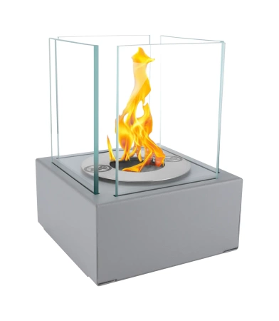 Pametno prostostoječe kamin na bioetanol v teksturirani mat sivi barvi - eleganten kamin na bioetanol brez dima za dom in teraso