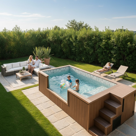 Piscina moderna autônoma com envidraçamento AG-320 3.2×2 m – piscina de jardim de luxo sem escavação com acessórios