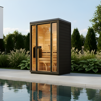 Bali S Limited Edition Thermowood fekete kerti szauna – Tágas kültéri szauna 2 fő részére elektromos fűtőtesttel, tökéletes a kerti pihenéshez