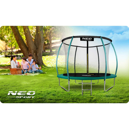 Trampolín de jardín de 252 cm con red, postes perfilados y escalera Neo-Sport
