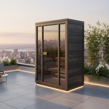 Sauna Ogrodowa Bali S Limitowana Czarna Wersja Ze szkłem lustrzanym Thermowood – Przestronna Sauna Zewnętrzna na 2 Osoby z Piecem Elektrycznym, Idealna do Relaksu w Ogrodzie