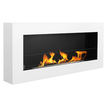 Hängender Bio-Ethanol-Kamin mit Glas 900 × 400 Box – matt-weiße Struktur für Ihren Komfort
