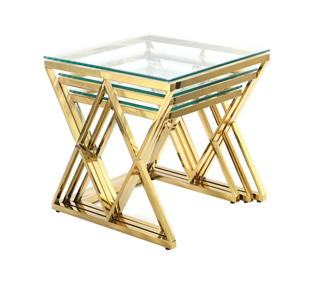 3 moodsa laua komplekt roostevabast terasest ja karastatud klaasist - elegantsed kuldsed lauad