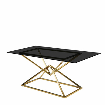 Masă din oțel inoxidabil auriu cu blat din sticlă neagră călită - design modern și eleganță