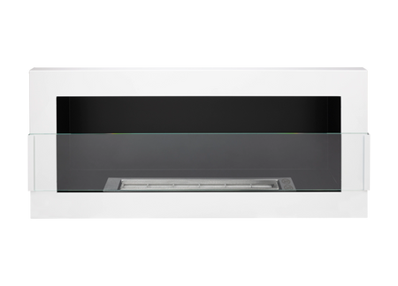 Lareira a bioetanol de parede 900x400 com vidro - branco brilhante, lareira a bioetanol moderna