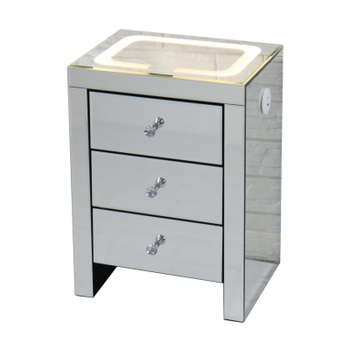 Nattbord LENOX – glass, LED med fargeskift, trådløs lading + USB (56×40×30 cm)