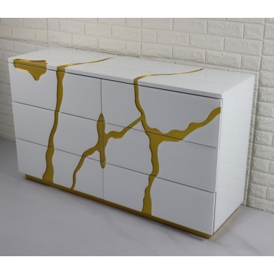 KOMODA — MAGNETIC WHITE WYRAZISTA• lakierowany MDF + szkło • 75 × 130 × 40 cm