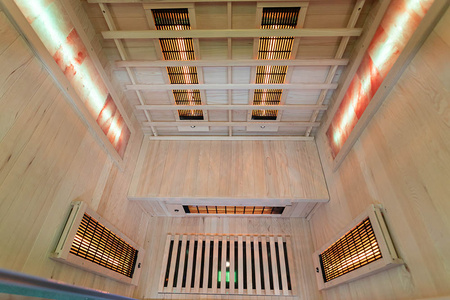 Sauna infrarouge MO-EA2R avec pierres de sel de l'Himalaya | Wellness | Relax | SPA | Verre Panoramique | Design Moderne