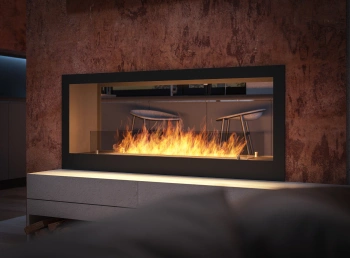 Wydajny dwustronny biokominek do zabudowy 2 SIDE 1200 – tunelowy, czarny, szkło Antisol