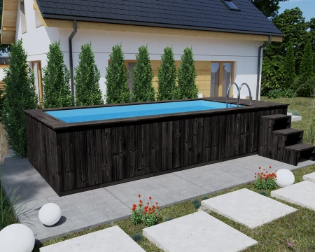 Drevený bazén s polypropylénovou fóliou 580 cm x 240 cm (THERMO WOOD) – moderný a odolný záhradný bazén