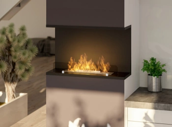 Inside C800 v2 Bioethanol Fireplace — built-in niche fireplace with FALA 500 mm burner, flame control