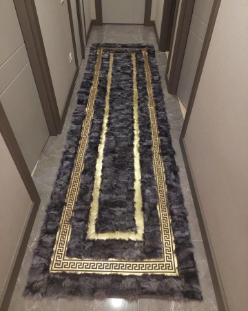 Løperteppe håndlaget grått plysjteppe mykt premiumteppe Versace-stil teppe lærhåndverk for interiør