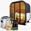 Sauna extérieure AMORA pour 3-4 personnes avec poêle Harvia Vega + cadeaux | cosmétiques + accessoires de sauna | sauna finlandais | Thermowood | bois thermo-traité