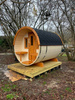 Outdoor Barrel Sauna 250 voor 4 personen / Harvia elektrische of houtkachel / Hoogwaardig Scandinavisch sparrenhout (Thermwood)
