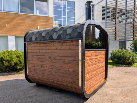 Moderne udendørs sauna CUBE MINI PLUS – med afslapningsfunktion
