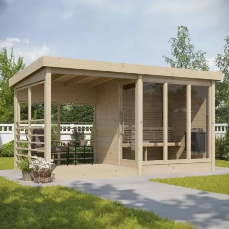 Conjunto Sauna & Banheira | Sauna exterior Anita | Finlandesa | Seca | Hot Tub Lux 200 preto | Thermowood