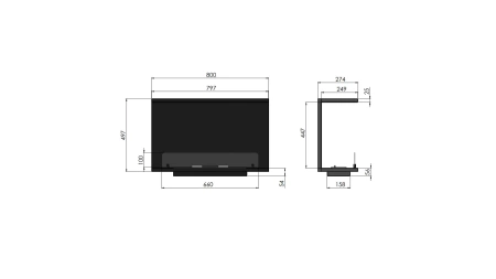 Inside C800 v2 Bioethanol Fireplace — built-in niche fireplace with FALA 500 mm burner, flame control