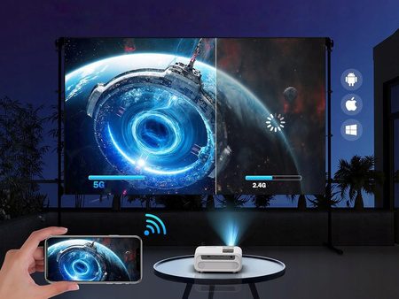 Mini bærbar projektor WiFi 2,4/5 GHz Miracast Airplay Full HD 4K 7500lm Bluetooth 5.0 Zenwire e500s