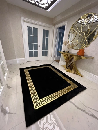 Luksus sort premium tæppe - blødt håndlavet til stue og soveværelse VERSACE-stil