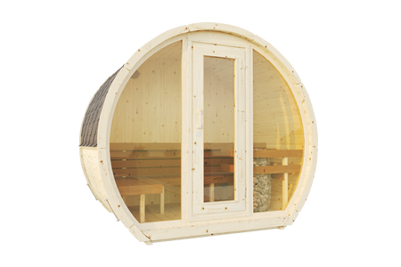 Sauna zewnętrzna SUSI dla 2-3 osób w zestawie z piecem do sauny Harvia Vega + gratisy | kosmetyki + akcesoria do sauny | sauna fińska | thermwood | Drewno Termiczne