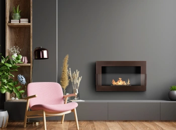 Επιτοίχιο βιο-τζάκι με γυαλί 650x400 – ματ καφέ δομικό τζάκι βιοαιθανόλης για εσωτερικούς χώρους