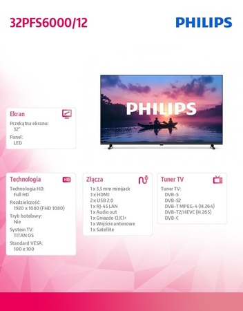 Philips LED televizors 32 collu 32PFS6000/12 Full HD ar Smart TV sistēmu, HDR10, Pixel Plus HD - ideāli piemērots mājās un birojā