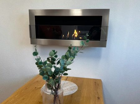 Bio-lareira suspensa em inox com vidro 900x400 – aço inoxidável, design moderno