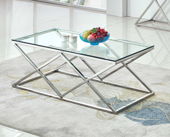 Moderne sofabord i rustfrit stål med hærdet glas – sølv, 120x60x45 cm