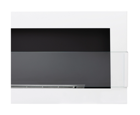 Lareira a bioetanol de parede 900x400 com vidro - branco brilhante, lareira a bioetanol moderna