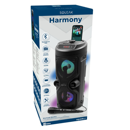 SQUEAK Harmony SQ1004 Bluetooth 5.0 EDR kõlar koos karaokega - 40W, USB, microSD, laetav, LED