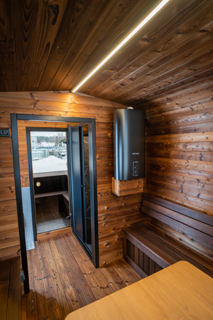 Luksusowa Nowoczesna Sauna Zewnętrzna Cube Premium Plus Do Ogrodu Z Widokiem Panoramicznym Całoroczna