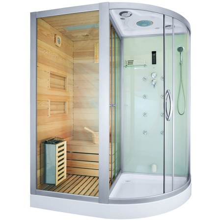 MO-1751W LEWA TRIO, sauna seca, sauna de vapor y cabina de ducha 180X110X223CM | Relajación de Lujo | Minimalismo Elegante