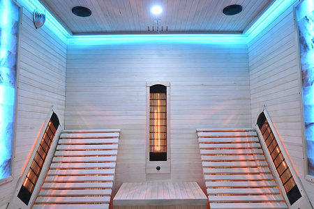 MO-RL4SL Infrasarkanā sauna ar atpūtas krēsliem un sāls akmeni | Wellness | Relax | Spa | Gatavs montāžai | Skandināvu stils
