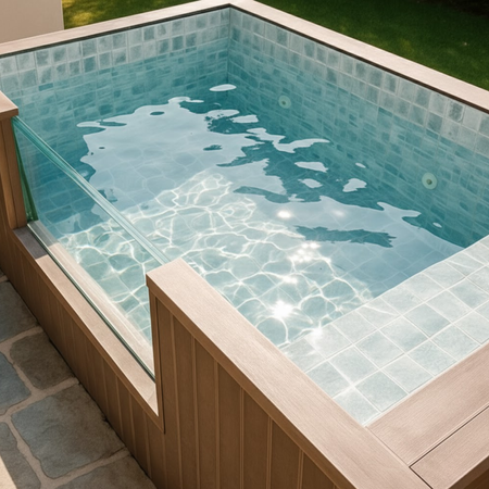 Moderne vrijstaande zwembad met beglazing AG-320 3.2×2 m – luxe tuinzwembad zonder graafwerk met accessoires