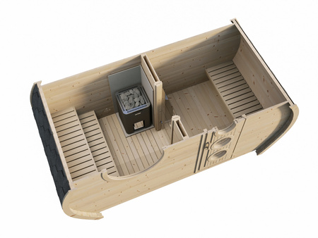 Soikea sauna Frodo 195 Outdoor 8 hengelle / Harvia Harvia sähkökiuas tai Harvia puukiuas / Korkealaatuinen lämpökäsitelty skandinaavinen kuusi | Wellness | Relax | SPA | Home SPA | Luonnonpuu | Luonnonpuu