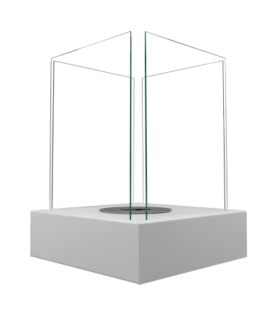 Свободностояща камина на биоетанол Sunset Garden в бял текстуриран мат - елегантна, бездимна камина на биоетанол за всекидневната и балкона