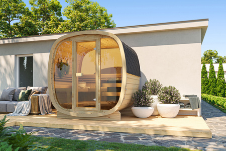 Sauna exterior Uku 160 para 3-4 personas / Calefacción eléctrica solamente / Abeto nórdico de alta calidad (madera termal de pino) | Bienestar | Relajación | SPA | Bienestar | Relajación | SPA | Estilo nórdico | Madera termal