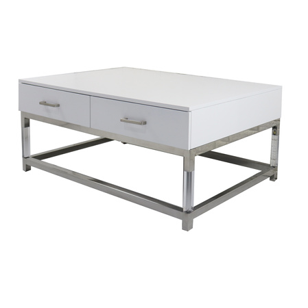 Royalton White salontafel – elegant wit MDF-blad, acryl en roestvrij staal