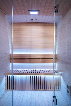 Mājas sausā sauna ar HARVIA plīti un 6 kW krāsu terapiju 200 x 170 x 210 cm | Home SPA | Dabīga koksne