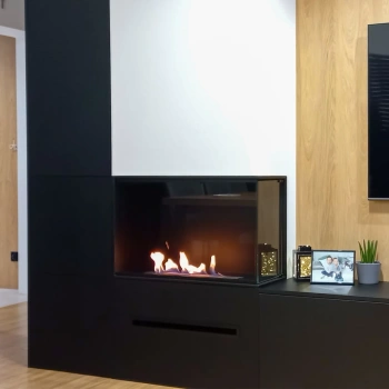 Biokominek Narożny do Zabudowy Prawy – BIO-EKO | Nowoczesny Kominek Bez Dymu