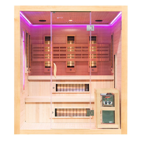 MO-EA4R-M COMBO Sauna infrarroja/finlandesa con calentador HARVIA de 8 kW y piedra de sal | Wellness | Relax | SPA | Madera Natural | Lista para Montar