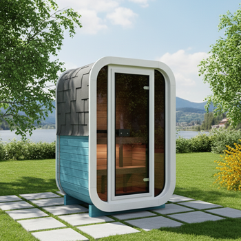 Sodo pirtis ULLA130 Thermowood 1-2 asmenims - New Rainbow Collection / Skandinaviška suomiška pirtis terasai ir sodui su elektrine virykle 220V / 230V / 400V