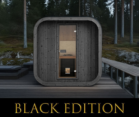 Icon 200 S Sauna Limited Black Garden Edition para 4 personas / Cocina Harvia eléctrica o de leña / Abeto escandinavo de alta calidad (Thermowood) | Wellness | Relajación | SPA | Wellness | Relajación | SPA | Thermo wood | Cristal panorámico