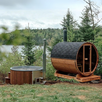 Saună & Balia Set exterior | Saună finlandeză de grădină EDA | Dry | Barrel | Balia LUX HOT TUB 200 | Thermwood